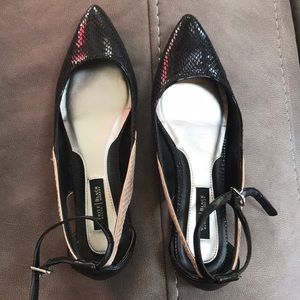 WHBM Black and Tan pointed flats “Lynne”